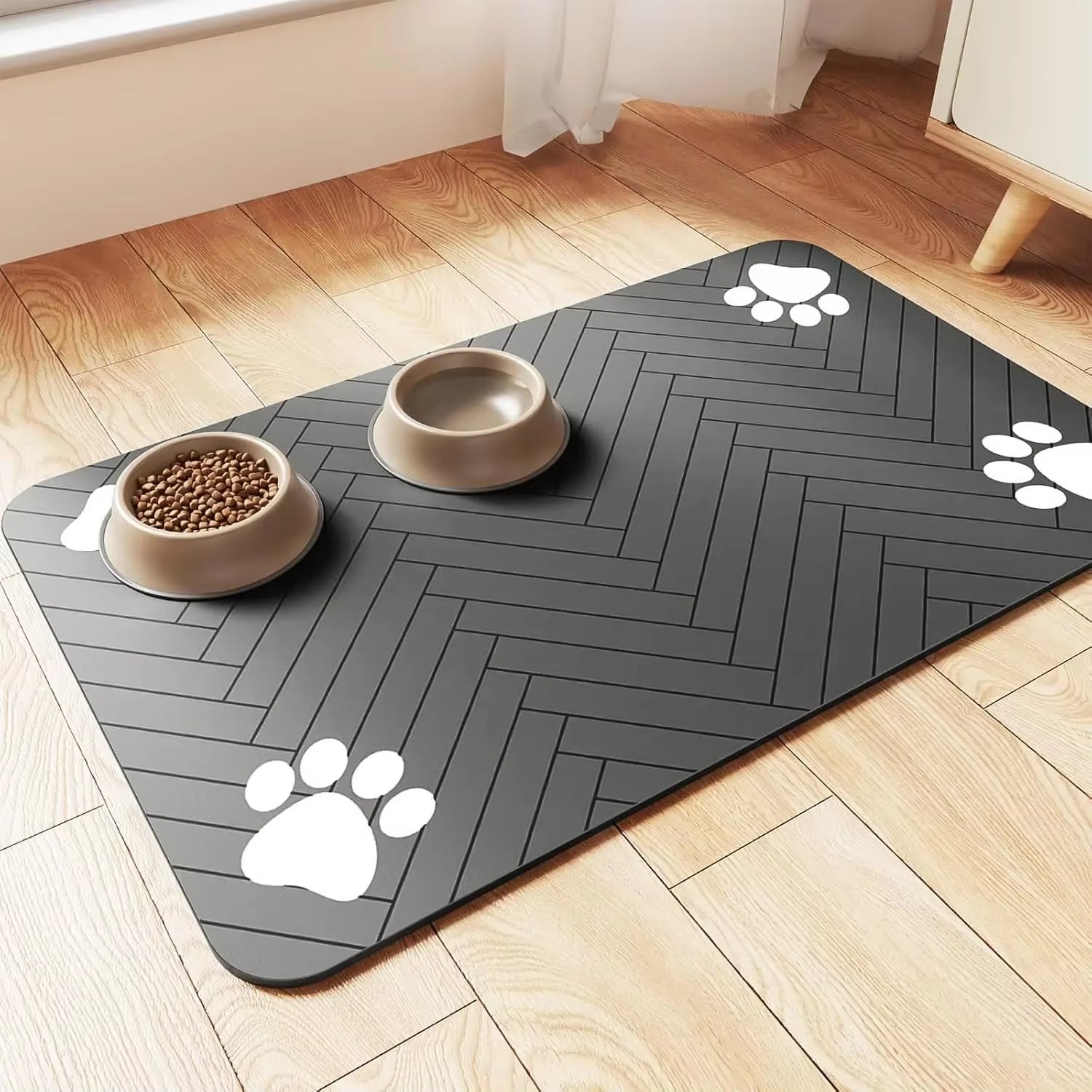 1Pc S/M/L Bsorbent Pet Feeding Mat, Waterproof Placemat for Dog & Cat Food & Water Bowls, Quick-Dry Rubber Backing