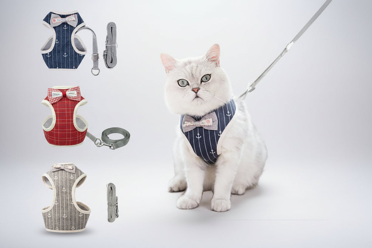 Cat Harness and Leash Set Bowknot Mesh Pet Cat Dog Harness Vest Leads Cat Leash Clothes Cat Collar Dog Traction Harness Belt
