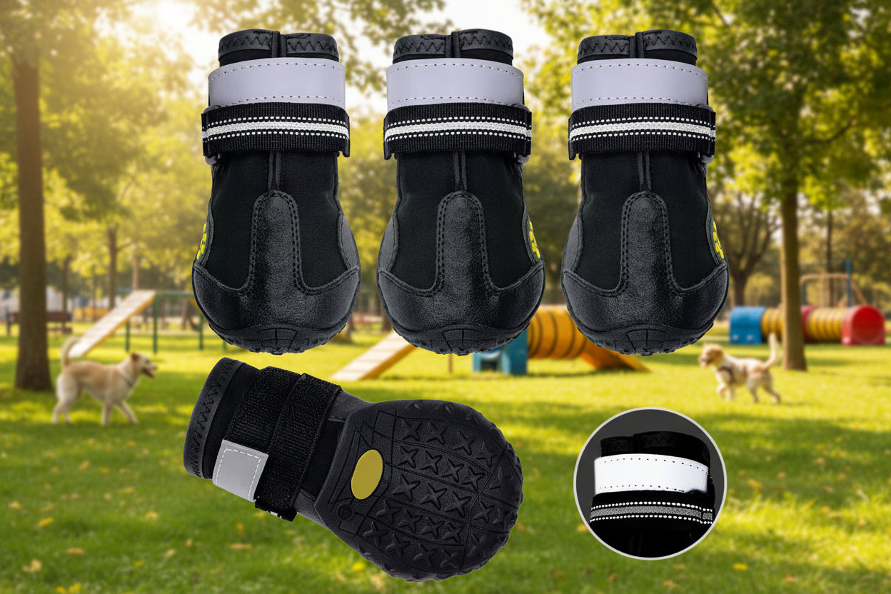 4Pcs/Set Pet Dog Shoes Reflective Waterproof Dog Boots Warm Snow Rain Pets Booties Anti-Slip Socks Footwear for Medium Large Dog