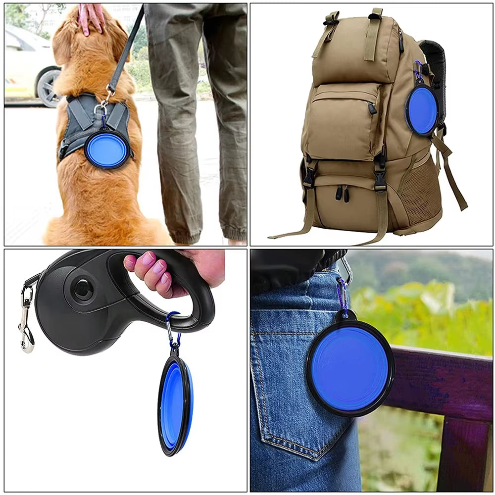 1000ML Silicone Dog Feeder Bowl with Carabiner Folding Cat Bowl Travel Dog Feeding Supplies Food Water Container Pet Accessories