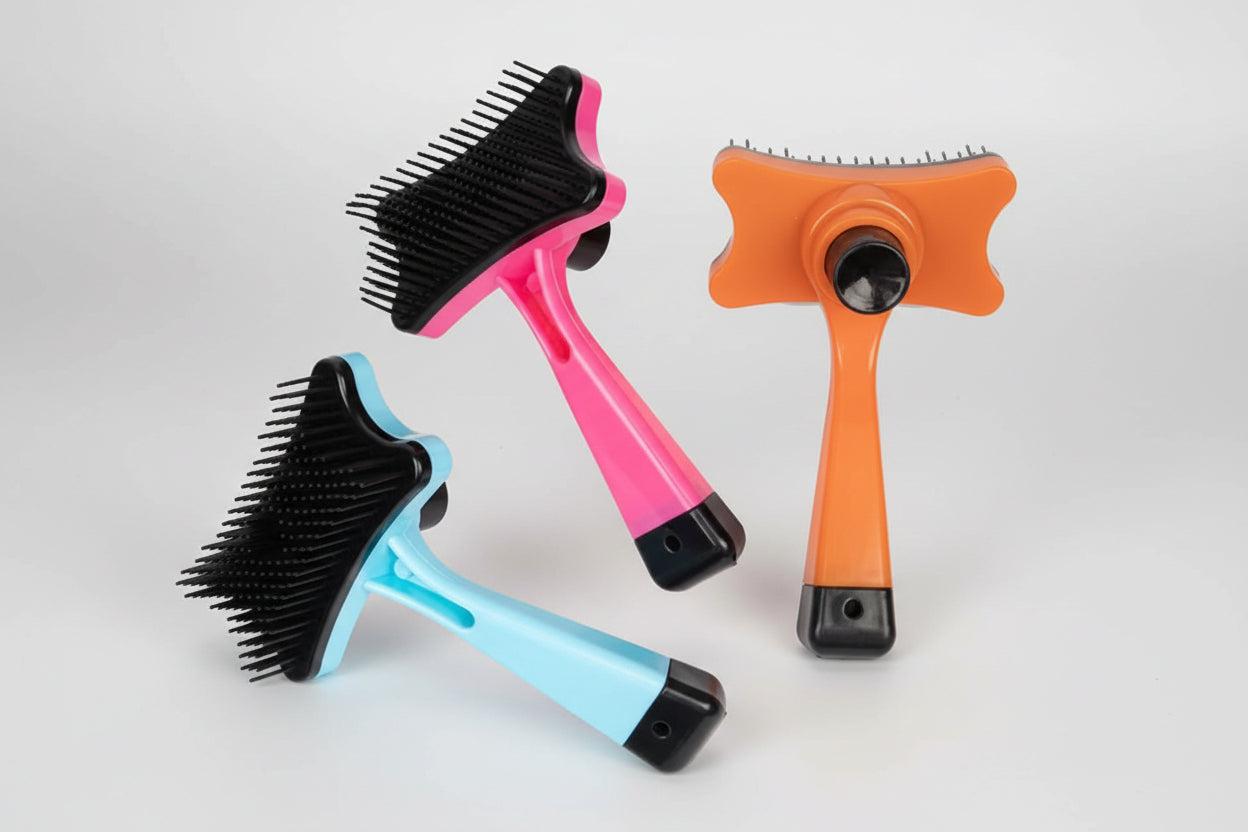 Pet Brush Automatic Plastic Shedding Hair Remove Tool Dog Cat Loose Hair Comb for Pet Faces Fur Nozzle Grooming Blue,Pink,Orange